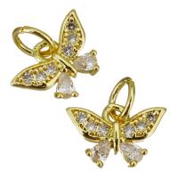 Cubic Zirconia Micro Pave Brass Pendant, Butterfly, gold color plated, micro pave cubic zirconia, 11x7x2mm, Hole:Approx 3.5mm, 10PCs/Lot, Sold By Lot
