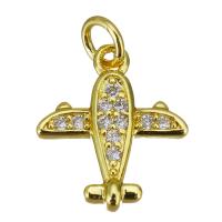 Cubic Zirconia Micro Pave Brass Pendant, Airplane, gold color plated, micro pave cubic zirconia, 11x13x3mm, Hole:Approx 2.5mm, 10PCs/Lot, Sold By Lot