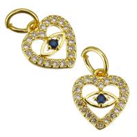 Cubic Zirconia Micro Pave Brass Pendant, Heart, gold color plated, micro pave cubic zirconia & hollow, 8.50x9x2mm, Hole:Approx 3.5mm, 10PCs/Lot, Sold By Lot