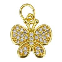 Cubic Zirconia Micro Pave Brass Pendant, Butterfly, gold color plated, micro pave cubic zirconia, 12x13x2.50mm, Hole:Approx 3.5mm, 10PCs/Lot, Sold By Lot