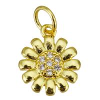 Цирконий Micro Pave латунь подвеска, Латунь, Форма цветка, плакирован золотом, инкрустированное микро кубического циркония, 10x12x2mm, отверстие:Приблизительно 3.5mm, 10ПК/Лот, продается Лот