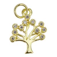 Cubic Zirconia Micro Pave Brass Pendant, Tree, gold color plated, micro pave cubic zirconia, 12x16x2mm, Hole:Approx 3.5mm, 10PCs/Lot, Sold By Lot