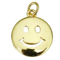 Brass Jewelry Pendants, Smiling Face, gold color plated, hollow, 14x17x2mm, Hole:Approx 3.5mm, 10PCs/Lot, Sold By Lot