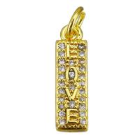 Cubic Zirconia Micro Pave Brass Pendant, Rectangle, gold color plated, with letter pattern & micro pave cubic zirconia, 5x17x2mm, Hole:Approx 3.5mm, 10PCs/Lot, Sold By Lot