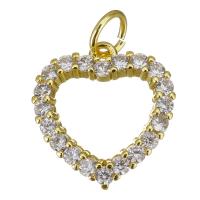 Cubic Zirconia Micro Pave Brass Pendant, Heart, gold color plated, micro pave cubic zirconia & hollow, 14x15x2mm, Hole:Approx 3.5mm, 10PCs/Lot, Sold By Lot