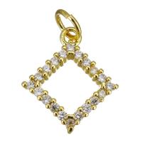 Cubic Zirconia Micro Pave Brass Pendant, Rhombus, gold color plated, micro pave cubic zirconia & hollow, 13.50x15x2.50mm, Hole:Approx 3.5mm, 10PCs/Lot, Sold By Lot