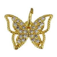 Cubic Zirconia Micro Pave Brass Pendant, Butterfly, gold color plated, micro pave cubic zirconia & hollow, 12.50x9x2mm, Hole:Approx 3.5mm, 10PCs/Lot, Sold By Lot