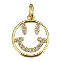 Cubic Zirconia Micro Pave Brass Pendant, Smiling Face, gold color plated, micro pave cubic zirconia & hollow, 12x14.50x1.50mm, Hole:Approx 3.5mm, 10PCs/Lot, Sold By Lot