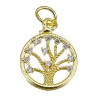 Cubic Zirconia Micro Pave Brass Pendant, Flat Round, gold color plated, micro pave cubic zirconia & hollow, 12x16x2mm, Hole:Approx 3.5mm, 10PCs/Lot, Sold By Lot