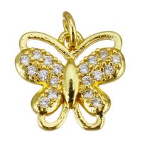 Cubic Zirconia Micro Pave Brass Pendant, Butterfly, gold color plated, micro pave cubic zirconia & hollow, 12x11x2mm, Hole:Approx 2.5mm, 10PCs/Lot, Sold By Lot