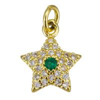 Cubic Zirconia Micro Pave Brass Pendant, Star, gold color plated, micro pave cubic zirconia, 9x11x2.50mm, Hole:Approx 2.5mm, 10PCs/Lot, Sold By Lot
