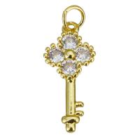 Cubic Zirconia Micro Pave Brass Pendant, Key, gold color plated, micro pave cubic zirconia, 9x21x3mm, Hole:Approx 3.5mm, 10PCs/Lot, Sold By Lot