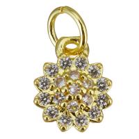 Cubic Zirconia Micro Pave Brass Pendant, Flower, gold color plated, micro pave cubic zirconia, 8x10x3mm, Hole:Approx 3.5mm, 10PCs/Lot, Sold By Lot