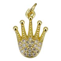 Cubic Zirconia Micro Pave Brass Pendant, Crown, gold color plated, micro pave cubic zirconia, 12x17x3mm, Hole:Approx 3.5mm, 10PCs/Lot, Sold By Lot