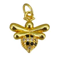 Cubic Zirconia Micro Pave Brass Pendant, Bee, gold color plated, micro pave cubic zirconia, 13x14x3.50mm, Hole:Approx 3.5mm, 10PCs/Lot, Sold By Lot