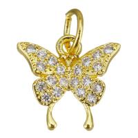 Cubic Zirconia Micro Pave Brass Pendant, Butterfly, gold color plated, micro pave cubic zirconia, 12x11x2.50mm, Hole:Approx 3.5mm, 10PCs/Lot, Sold By Lot