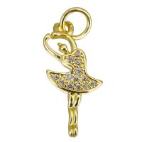 Cubic Zirconia Micro Pave Brass Pendant, Dancing Girl, gold color plated, micro pave cubic zirconia, 8x18x2mm, Hole:Approx 2.5mm, 10PCs/Lot, Sold By Lot