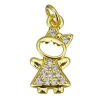Cubic Zirconia Micro Pave Brass Pendant, Girl, gold color plated, micro pave cubic zirconia & hollow, 7x14x2mm, Hole:Approx 2.5mm, 10PCs/Lot, Sold By Lot