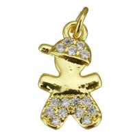 Cubic Zirconia Micro Pave Brass Pendant, Boy, gold color plated, micro pave cubic zirconia, 8x13.50x2mm, Hole:Approx 2.5mm, 10PCs/Lot, Sold By Lot