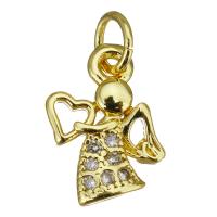 Cubic Zirconia Micro Pave Brass Pendant, Angel, gold color plated, micro pave cubic zirconia & hollow, 9x13x2mm, Hole:Approx 2.5mm, 10PCs/Lot, Sold By Lot