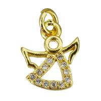 Cubic Zirconia Micro Pave Brass Pendant, Angel, gold color plated, micro pave cubic zirconia & hollow, 9x11x2mm, Hole:Approx 3.5mm, 10PCs/Lot, Sold By Lot
