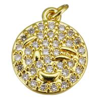 Cubic Zirconia Micro Pave Brass Pendant Flat Round gold color plated micro pave cubic zirconia Approx 2.5mm Sold By Lot