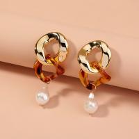 Zinc Alloy Drop Earrings with pearl & Acrylic plated for woman mixed colors Sold By Bag