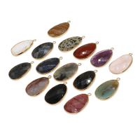 Gemstone Pendants Jewelry, Tibetan Style, with Gemstone, Teardrop, faceted, more colors for choice, 24x22x7mm, Sold By PC