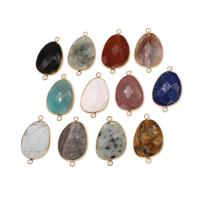 Gemstone Connector, Tibetan Style, with Gemstone, Teardrop, faceted, more colors for choice, 38x22x6mm, Sold By PC