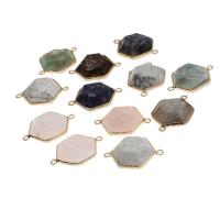 Драгоценный камень разъем, Латунь, с Полудрагоценный камень, Шестиугольник, Много цветов для выбора, 33x23x8mm, продается PC