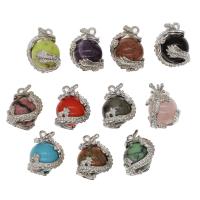 Gemstone Pendants Jewelry, Brass, with Gemstone, Round, more colors for choice, 25x17x16mm, Sold By PC