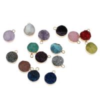 Ледяной кварцевый агат, Латунь, с Полудрагоценный камень, Круглая, Много цветов для выбора, 15x12x6mm, продается PC
