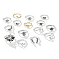 Cink Alloy Ring Set, Cink ötvözet, finger ring, galvanizált, 15 darab & a nő, kevert színek, Által értékesített Bag