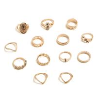 Tibetan Style Ring Set, finger ring, 13 pieces & for woman & with rhinestone, golden, Sold By Bag