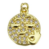 Cubic Zirconia Micro Pave Brass Pendant, Flat Round, gold color plated, micro pave cubic zirconia, 13x16x3mm, Hole:Approx 2.5mm, 10PCs/Lot, Sold By Lot