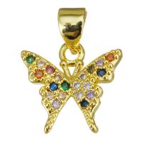 Cubic Zirconia Micro Pave Brass Pendant, Butterfly, gold color plated, micro pave cubic zirconia, 12x13x3mm, Hole:Approx 3.5mm, 10PCs/Lot, Sold By Lot