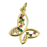 Cubic Zirconia Micro Pave Brass Pendant, Butterfly, gold color plated, micro pave cubic zirconia & hollow, 16x20x2mm, Hole:Approx 3.5mm, 10PCs/Lot, Sold By Lot