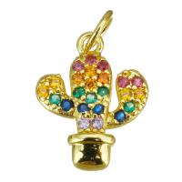 Cubic Zirconia Micro Pave Brass Pendant, Opuntia Stricta, gold color plated, micro pave cubic zirconia, 12x15x2mm, Hole:Approx 3.5mm, 10PCs/Lot, Sold By Lot