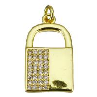 Цирконий Micro Pave латунь подвеска, Латунь, Замок, плакирован золотом, инкрустированное микро кубического циркония, 11x19.50x2mm, отверстие:Приблизительно 2.5mm, 10ПК/Лот, продается Лот