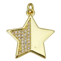 Cubique Pendentif en laiton zircon pavent, étoile, Placage de couleur d'or, pavé de micro zircon, 18x19.50x2mm, Trou:Environ 2.5mm, 10PC/lot, Vendu par lot