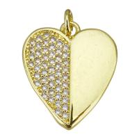 Cubic Zirconia Micro Pave Brass Pendant, Heart, gold color plated, micro pave cubic zirconia, 15x17.50x2mm, Hole:Approx 2.5mm, 10PCs/Lot, Sold By Lot
