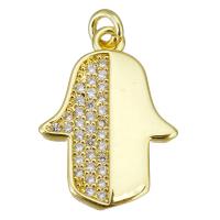 Cubic Zirconia Micro Pave Brass Pendant, Hand, gold color plated, micro pave cubic zirconia, 13.50x19x2mm, Hole:Approx 2.5mm, 10PCs/Lot, Sold By Lot