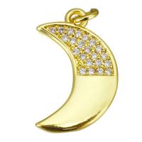 Cubic Zirconia Micro Pave Brass Pendant, Moon, gold color plated, micro pave cubic zirconia, 11.50x18x2mm, Hole:Approx 2.5mm, 10PCs/Lot, Sold By Lot