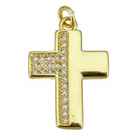 Cubic Zirconia Micro Pave Brass Pendant, Cross, gold color plated, micro pave cubic zirconia, 13.50x19.50x2mm, Hole:Approx 2.5mm, 10PCs/Lot, Sold By Lot