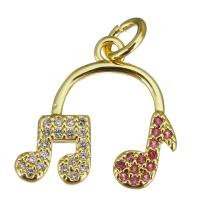 Cubic Zirconia Micro Pave Brass Pendant, Music Note, gold color plated, micro pave cubic zirconia, 16x15.50x2mm, Hole:Approx 3.5mm, 10PCs/Lot, Sold By Lot
