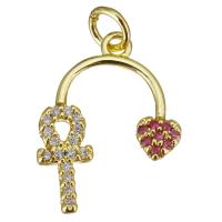 Cubic Zirconia Micro Pave Brass Pendant, gold color plated, micro pave cubic zirconia, 15x19x2mm, Hole:Approx 3.5mm, 10PCs/Lot, Sold By Lot
