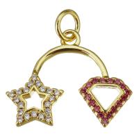 Cubic Zirconia Micro Pave Brass Pendant, gold color plated, micro pave cubic zirconia & hollow, 19x15x2.50mm, Hole:Approx 3.5mm, 10PCs/Lot, Sold By Lot