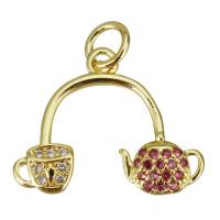 Cubic Zirconia Micro Pave Brass Pendant, gold color plated, micro pave cubic zirconia, 18x15x2.50mm, Hole:Approx 3.5mm, 10PCs/Lot, Sold By Lot