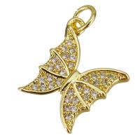Cubic Zirconia Micro Pave Brass Pendant, Butterfly, gold color plated, micro pave cubic zirconia, 18x20x2.50mm, Hole:Approx 3.5mm, 10PCs/Lot, Sold By Lot