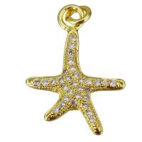 Cubic Zirconia Micro Pave Brass Pendant, Starfish, gold color plated, micro pave cubic zirconia, 15x20x2mm, Hole:Approx 2mm, 10PCs/Lot, Sold By Lot